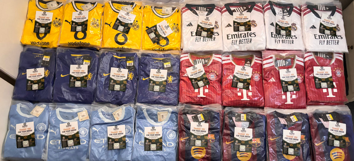 Football shirts prepared for the Sporties junior competition
