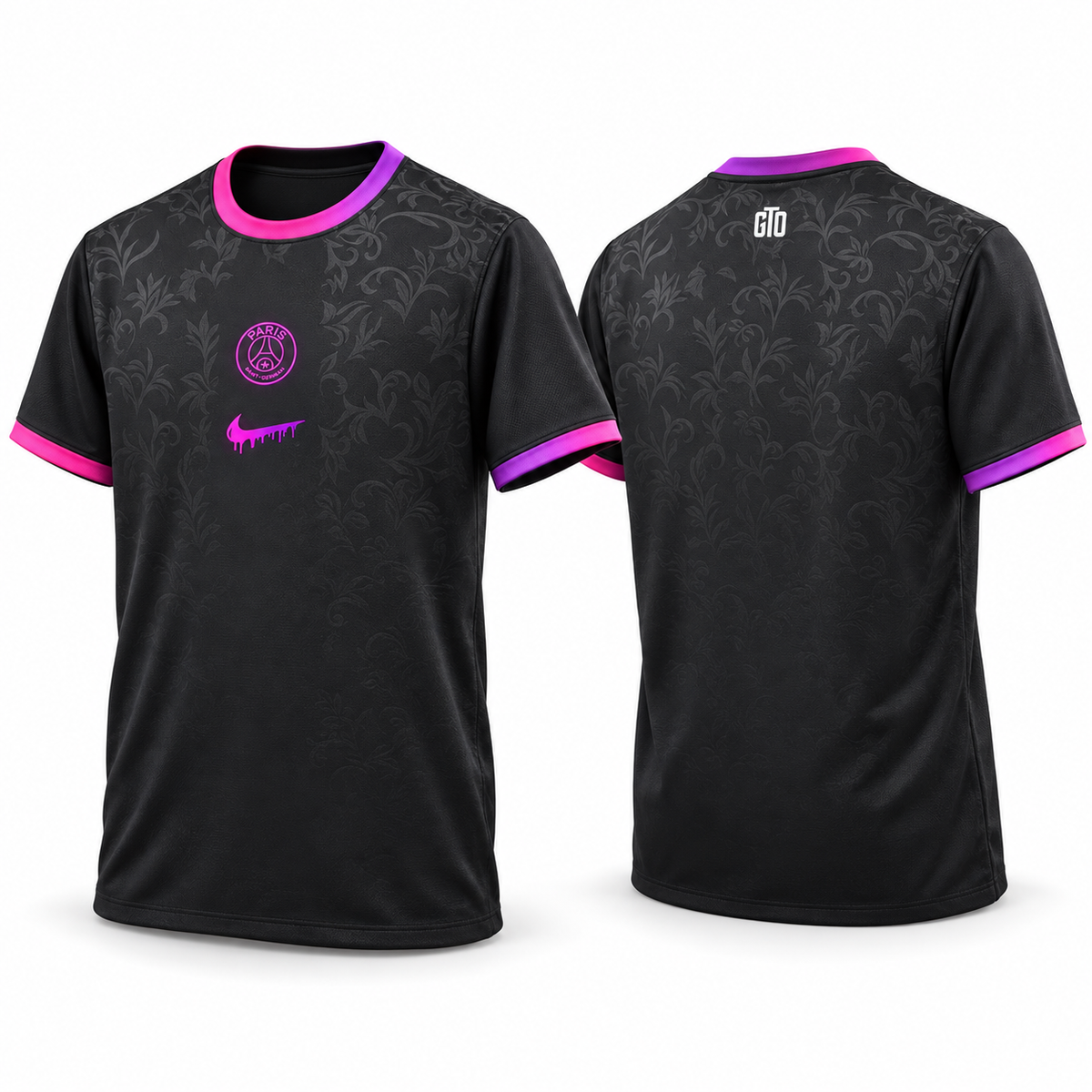 PSG 2024/25 concept football shirt – angled front and back views
